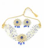 Bella Store Navy Blue Brass Handmade Kundan Golden Chokar Necklace with Shining Beads for Women