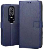 Clickaway Blue Faux Leather Back Case Cover For One Plus 6