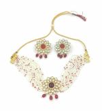 Bella Store Maroon Brass Handmade Kundan Golden Chokar Necklace with Shining Beads for Women