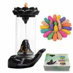SIGNAMIO Smoke fountain Ceramic Incense Burner with 30 Back Flow Incense Cones- Hand Adiyogi