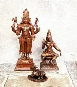 Searchers paradise Copper Idols of god Shiva with Goddess Parvathi with Nandhi ,6.3 inches,1.201 Kg, Patina Antique Finish, Pack of 3 Piece
