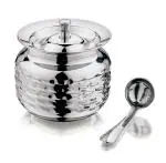 Mukti Stainless Steel Food Storage Jars & Containers|Ghee, Oil, Pickle Pot|Serving & Storing|Swadisht Checkers Ghee Pot with Spoon & Lid|200ml x 1
