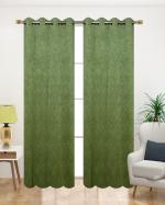 TINDLER KNOTS (9 ft) Light Green Velvet Readymade Printed Door And Large Window Beautiful Curtain (Pack Of 2)
