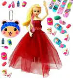 SUPER TOY Beauty Doll Toy Set with Artificial Nails & Hand Mirror Comb for Kid Girls Age 2-10 Years