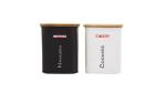 METKING Namkeen & Cookies Airtight Kitchen Container - Wooden Lid Container for Kitchen - Multipurpose Canister For Kitchen - Black & White - Set of 2