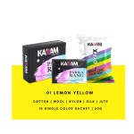 Kadam Fabric Dye Colour, Shade No 01 Lemon Yellow 50g Pack of 10 Single Color Pouches ,Includes Color Fixer ,Kadam Pakka Rang
