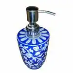 Craft Park Jaipur Blue Pottery Handmade Luxury Soap Dispenser for Bathroom and Kitchen, Pack of 1, Dispenser Bottle for Liquid soap, Homemade Lotions and Essential Oil (Blue)