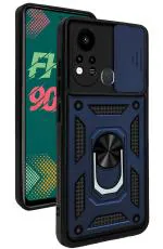 Jkobi Back Cover Case For Infinix Hot 11s ( Tough Hybrid Armor | Sliding Shutter Camera Protection | 360 Degree Protection | Metal Blue)