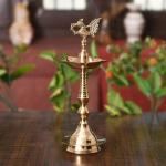 CraftVatika Gold Brass Peacock Diya Oil Lamp 8.9 x 8.9 cm