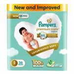 Pampers Premium Care Pants Style Baby Diapers, Small (S) Size, 36 Count, All-in-1 Diapers with 360 Cottony Softness, 4-8kg Diapers