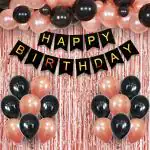 Party Propz Rose Gold Foil, Latex, Cardstock Birthday Decoration Set- Balloons, Banner, Foil Curtain, Foil Balloon