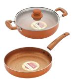 NIRLON Bronze Ultimate Induction Base Non-Stick Aluminium Cookware Pots and Pan Set, 3 pcs