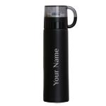 Giftana Personalized Water Bottle with Name, Black Flask Bottle 500ml with Leakproof Drinking Cup, Double Wall Hot and Cold Steel Bottle Customized Gift for Birthday, Corporate Gifts for Employees