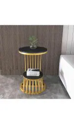 MHS DECOR ADORABLE LIVING SOLUTIONS Farmhouse Accent Coffee Table Simple Modern Bedside Cabinet Small Round Table MDF Top Metal Table Living Room Sofa-Golden/Black