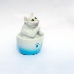 Gw Creations Beige, Blue Polyresin Decorative Showpiece - Cup Cat