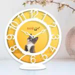 Random Pussy Cat 8 Inches Plastic Wall Cum Table Clock for Home / Office, ( White Frame)