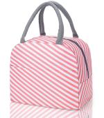 House of Quirk Portable Insulated Lunch Bags Small for Women Work, School, Picnic (Pink Stripes)
