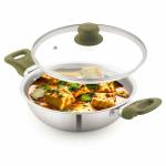 The Chef Story Haptik Series Triply Deep Kadai 20cm, 7.9 Inch, 1.5 liter Capacity, 3 Year Warranty [Food Grade Steel 304, No Coating No PFOA, Gas, Induction, Electric, Oven Safe, Dishwasher Safe, Radiant, Solid State, Ceramic, Halogen, Bakelite Handle]