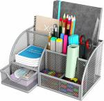 Handcuffs Desk Organizer Metal Mesh Stationary Holder For Pencil Pen & Other Office Home School Accessories (Grey)