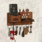 NEZIKA MDF Wall Mounted Wooden Yoga Design Key Holders with Mobile Stand for Wall Decor (Brown)