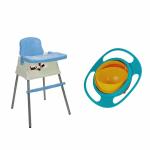 Safe-o-kid Combo Offer 360 Degree, No Spill Bowl With 1 Convertible 4 In 1 Booster High Chair With Adjustable Tray For Baby- Blue Pack of 1