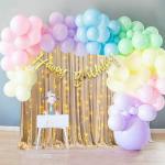 OMUDA Birthday Decorations for girls DIY Combo Kit with white net Curtain cloth and Fairy Lights - 58 pc,Pink and Purple Balloons, Garland Arch Tape,tale, baby 3rd 4th 5th 7th 18th bday