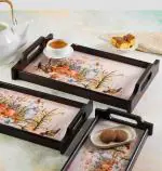 KOLOROBIA English Garden Inspired Rectangle American Wooden Trays, Attractive Designs, Use it to Serve Breakfast in Bed, at The bar, or Stacked in The Pantry Large (41x25x6 cm)