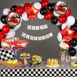 Special You car theme birthday decorations item kit for boys / kids black, red balloons for decoration lightning mcqueen red cars foil balloon birthday banner- Set of 64 items
