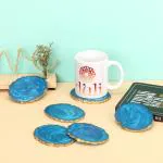 DULI Set of 6 Resin Coaster Set for Table accessories 10x10cm (Ocean Blue)