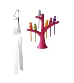 Urban Buy Stainless Steel Roti Chimta Tong With Bird Shape Plastic Fruit Fork and Multicolour, Pack of 2