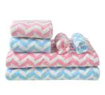 House Beauty Luxury Microfiber Bath, Hand and Face Towel Set of 6 Pieces 300 GSM- Pink and Sky Blue