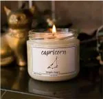 AromaticFables- Capricorn Sun Sign 5oz White Color Glass Jar Temple Mogra Scent Zodiac Candle