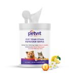 Petvit Eye Stain Remover Wipes with Cucumber, Vitamin E, Chamomile | Keep Your Pets Eye Area Clean, Soft Pet Wipes for Gently Cleaning - Pet Tear Stain Remover Wipes - Paraben Free & pH-Balance -For All Breed Dog & Cat - 50 Wipes for All Age Group