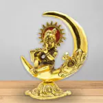 Ashamohar Beautiful metal Bal Krishna seated on Moon shaped motif Home Decor Idol for Puja and Office Decoration Purpose Decorative Showpiece - 15 cm  (Metal, Gold)