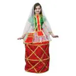 Kaku Fancy Dresses Indian State Manipuri Folk Dance Costume - Red & Green for Girls, 7-8 Years