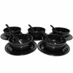 ARIYA HOME SOUP BOWL With Spoon Set BLACK D/C Set of 6 With Matching Spoons Durable and Versatile Tableware