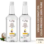 COCO CRUSH Extra Virgin Coconut Oil - 100% Pure Cold Pressed - Facial Massage (2*500 ml) | 1L