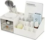 ECOBSY Makeup Organizer Desk Organizer Vanity Organizer Cosmetic Storage Box Mini Desk Storage for Office Supplies Bathroom Counter or Dresser (White)
