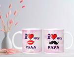 NH10 DESIGNS I Love My Maa Papa Printed Couple Coffee Mug for Birthday, Wedding Anniversary Gift Family Couple Mug, Set of 2 (Microwave Safe Ceramic Tea Coffee Mug-350ml) (FMCP2WM 36)