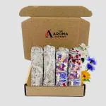 The Aroma Factory 2 Bundle White Sage + 2 Bundle with Mix Flowers Leaves for Dry Smudging, 4 Bundles x 30g