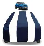 Auto Hub Car Cover Compatible with Tata Punch with Mirror Pockets, Triple Stitched, Water Resistant Car Body Cover, Navy, White