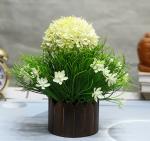 Litleo White Hibiscus Artificial Flower with Pot (10 inch, Pack of 1, Flower with Basket)