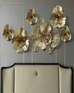 ROYAL HERITAGE CRAFTS Metal Wall Hanging Golden Flower Split Wall Art for Home Decor (Golden)