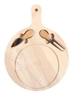 ECOVISTA Round Ro[tatable Cutting/Serving/Chopping Board with Rotatable Handle, Standing Board Antibacterial and Wood Plate for Pizza Vegetable Fruits Bread Cheese Board for Hotel Restaurant KitchenCheese Board Knife Set with Wood Bamboo Handle {1 PCS}