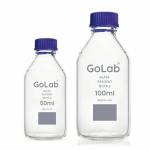 GoLab Laboratory Premium Calibrated Borosilicate Glass Reagent Bottle with with Blue Screw Cap 50 ML, 100 ml CAPACITY- (pack of2)