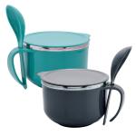 Kuber Industries Noodle & Soup Bowl Set | Steel Noodle Bowl with Spoon | Airtight Bowl for Pasta-Rice | Food Container | Office Bowl | Kitchen Bowl Set | 600 ML | Pack of 2 | Multicolor