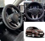 Oshotto SC-17 Fiber Leather Car Steering Cover Compatible with Maruti Suzuki Zen Estilo (Black, Grey)