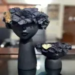 NAYRA HANDICRAFTS Resin Flower Woman Vase Set of 2 Decorative Showpiece | Stylish Handcrafted Idols for Home Decoration | Black Colour | 25 cm