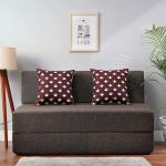 SOLISPRIMUS-COMFORT FOR ALL 4X6 size for 2 Person- Jute Fabric Washable Cover With 2 (Multi Leaf) COFFEE 2 Seater Double Foam Fold Out Sofa Cum Bed