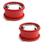 SOPL-Oliveware (logo) with Device Benny Stainless Steel and Plastic Microwave Containers with Lid (Red, Set of 2 - 450ml)